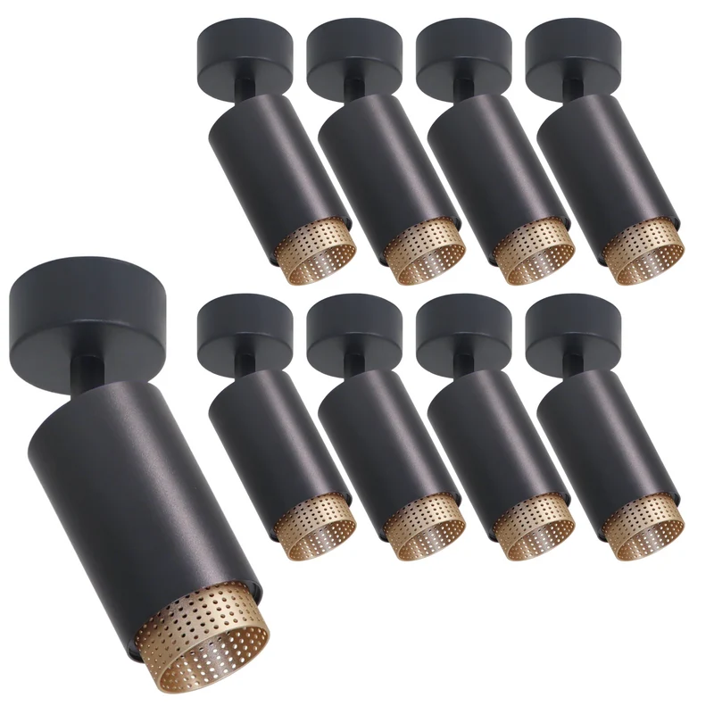9er Pack Schwenkbarer LED Aufbauspot mit GU10 Fassung, schwarz/gold, IP20, Aluminium
