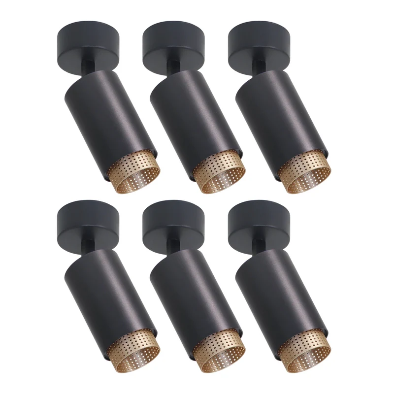 6er Pack Schwenkbarer LED Aufbauspot mit GU10 Fassung, schwarz/gold, IP20, Aluminium