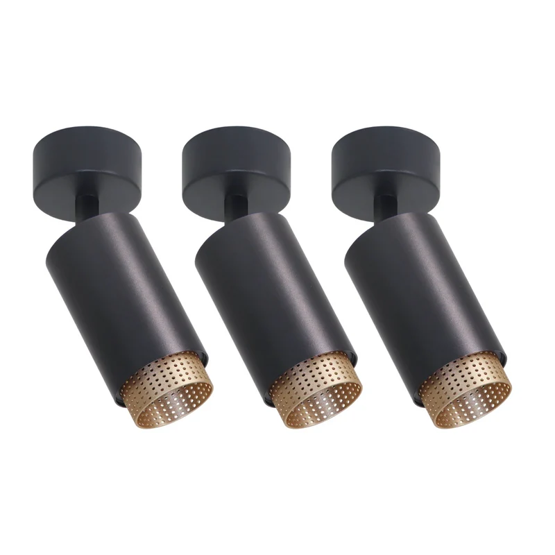 3er Pack Schwenkbarer LED Aufbauspot mit GU10 Fassung, schwarz/gold, IP20, Aluminium