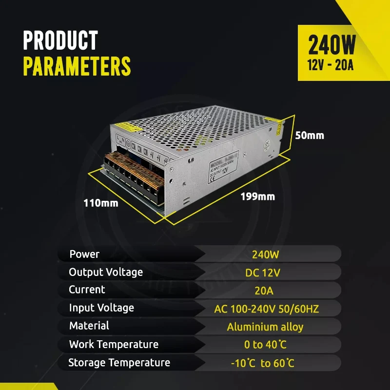 LEDSONE 240W LED Schaltnetzteil 12V 20A Trafo IP20 ~2435