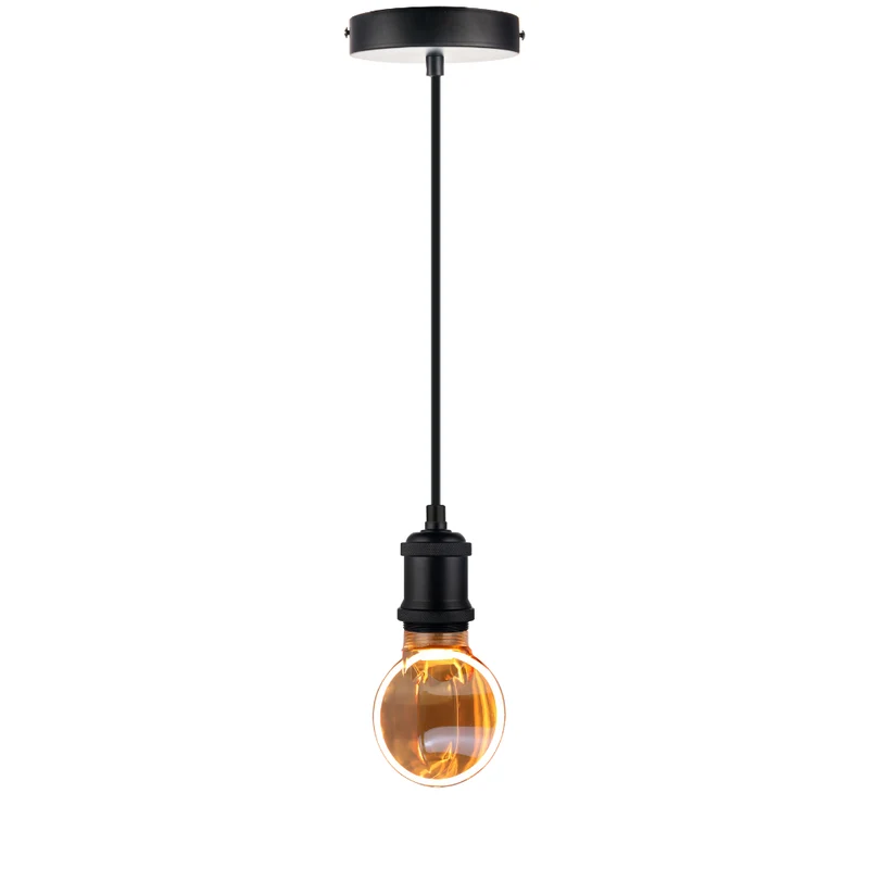 LED Filament Leuchtmittel CIRCLE Amber, inkl schwarzer E27-Fassung mit Textilkabel 1,5m, 4W, 200lm, 1800K, dimmbar