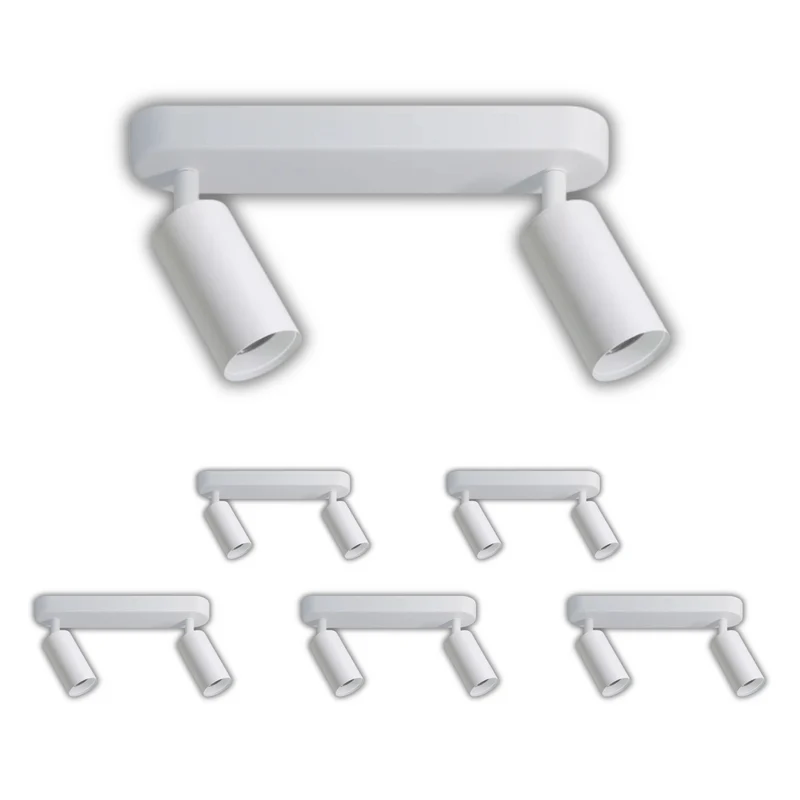 6er Pack Schwenkbarer LED Aufbauspot mit GU10 Fassung, 2-flammig, weiß, IP20, Aluminium