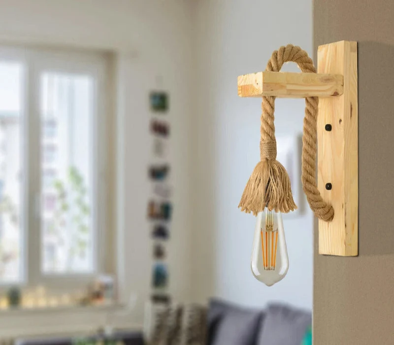 Wandlampe mit holz , Hanfseil,lampen für das Kinderzimmer~2635