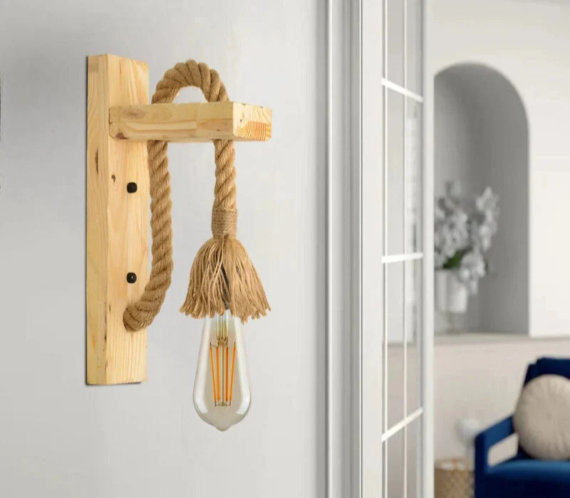 Wandlampe mit holz , Hanfseil,lampen für das Kinderzimmer~2635