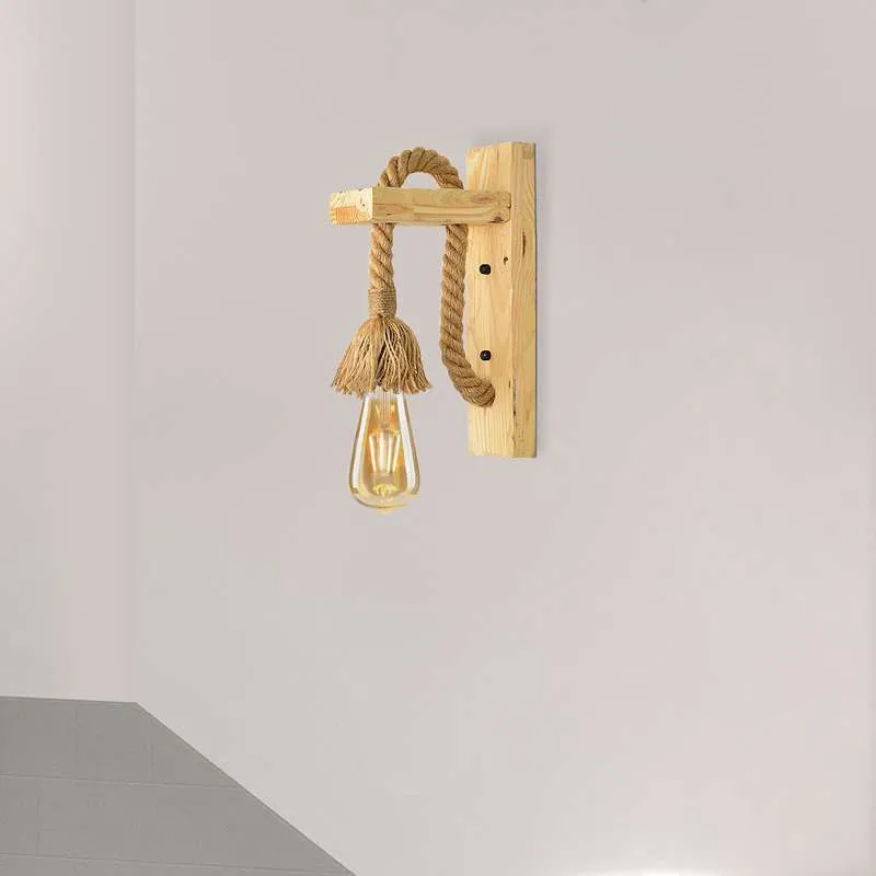 Wandlampe mit holz , Hanfseil,lampen für das Kinderzimmer~2635
