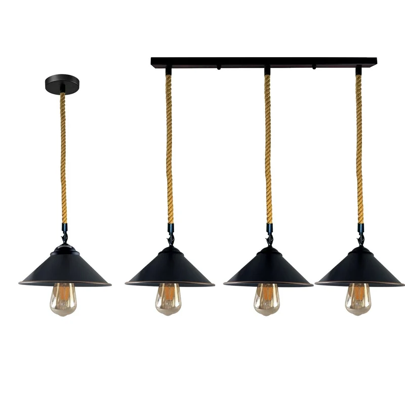 Schwarz Pendelleuchte 3 Flammig Hanf Hängelampenschirme ~2398