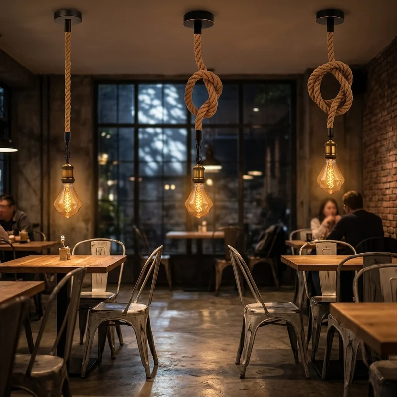 Maritim 1m Hanfseil Pendelleuchte Vintage E27 Lampenfassung ~2397
