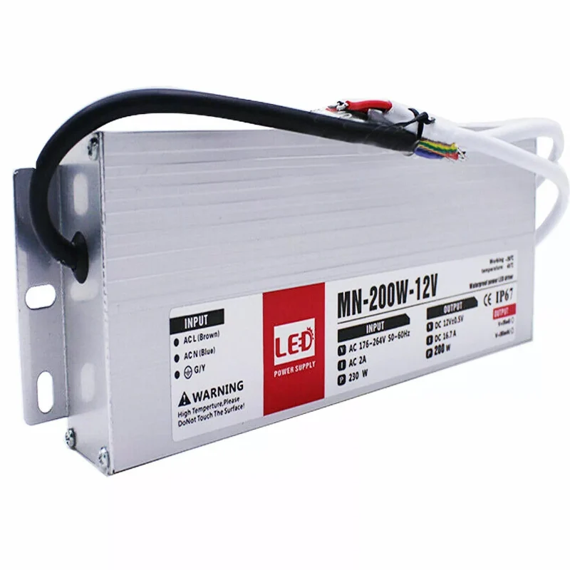 LED-Treiber 12V 200W 16.7A IP67 Wasserdichtes Netzteil Slim ~2841
