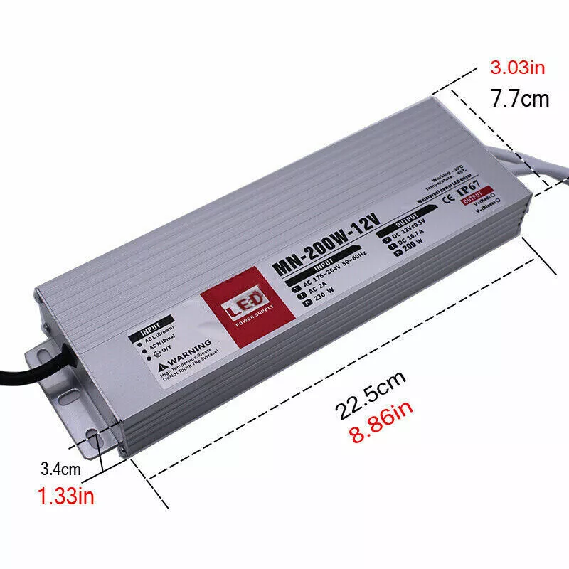 LED-Treiber 12V 200W 16.7A IP67 Wasserdichtes Netzteil Slim ~2841