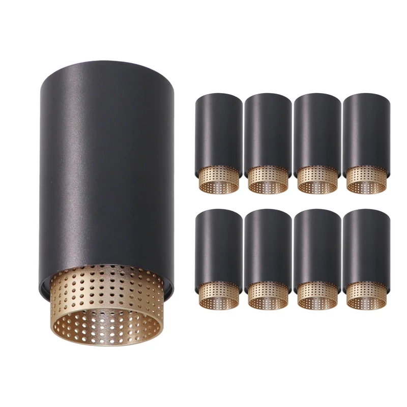 9er Pack LED Aufbauspot mit GU10 Fassung, schwarz/gold, IP20, Aluminium