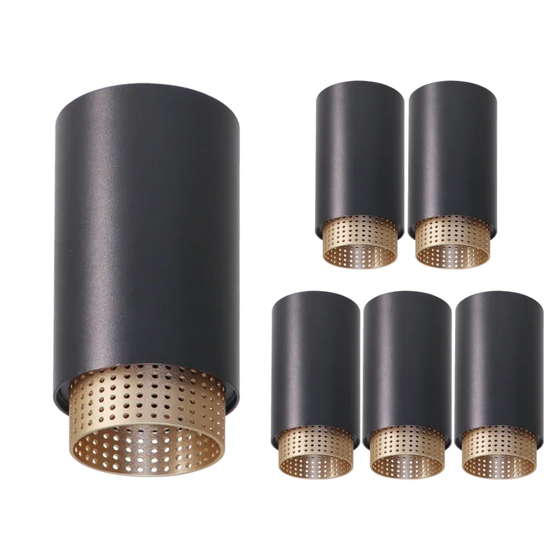 6er Pack LED Aufbauspot mit GU10 Fassung, schwarz/gold, IP20, Aluminium