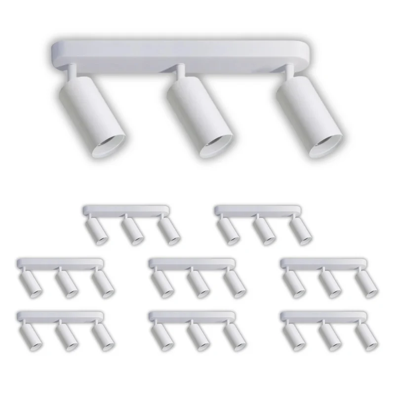 9er Pack Schwenkbarer LED Aufbauspot mit GU10 Fassung, 3-flammig, weiß, IP20, Aluminium