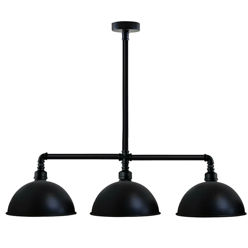 Verzinkte 3-Kopf-Wasserrohr-Deckenleuchte mit schwarzem Kuppelschirm Rohrlampen~2315