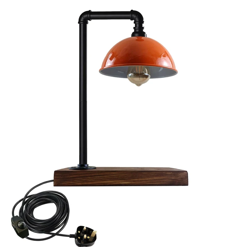 Schwarze Industrie-Tischlampe Steampunk Schreibtisch Tisch mit orangefarbenem Schirm Rohrlampen~2313