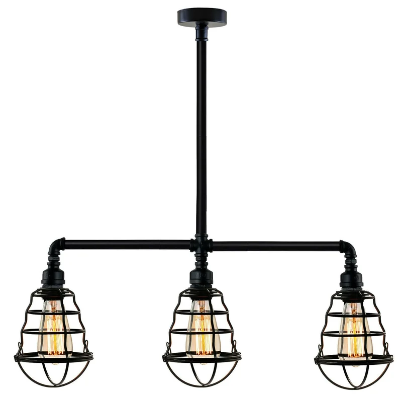 Verzinkte Decken-3-Kopf-Lampe Schwarzes Metall Wasserrohr-Leuchte Rohrlampen~2312