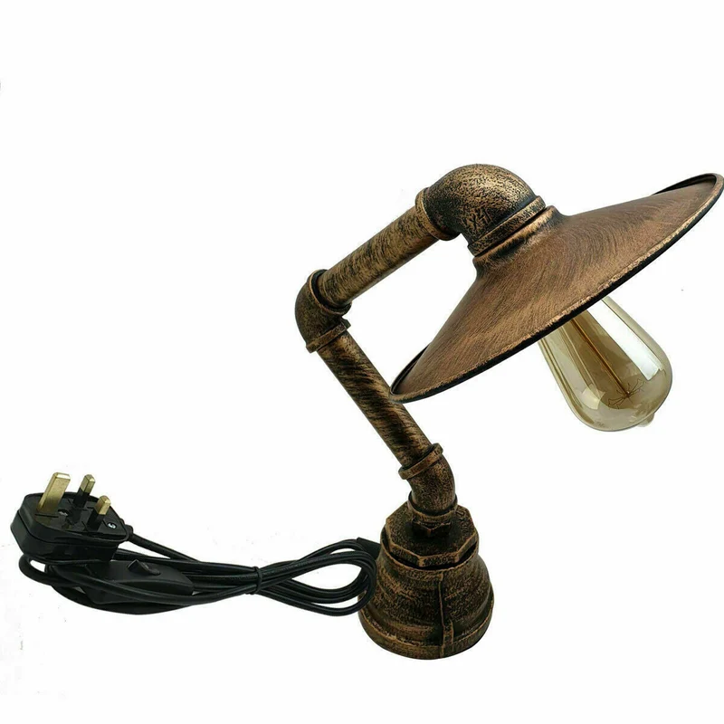 Industrielle Retro Tischlampe mit flachem Schirm,E27~2376