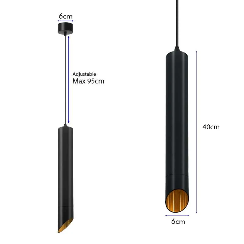 Ledsone Zylinder Pendelleuchte Schwarz-Gold GU10 ~2613