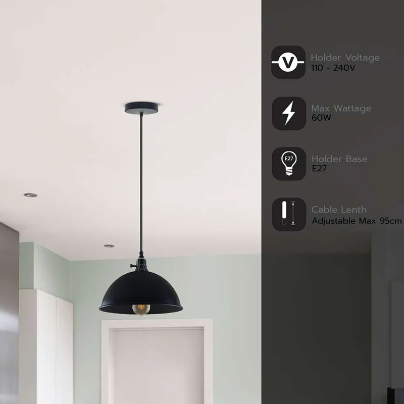 Moderne schwarze Pendelleuchte – E27, 95cm Kabel, Metall/PVC ~ 2837