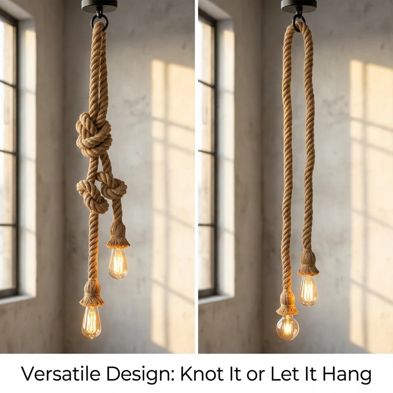 Hanfseil Hängelampe – Vintage 2m Hemp Doppelkopf Pendelhalter E27~2836