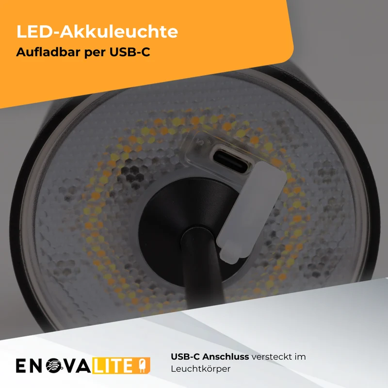 LED-Tischleuchte mit Akku, Up- & Downlight, Dimm- & CCT-Funktion, schwarz, wiederaufladbar, Innen und Außenbereich, IP44, USB-C