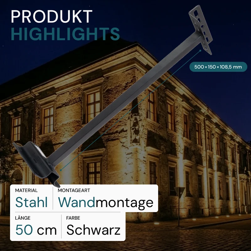 Wandhalterung für Fluter, Ausleger, 150x500mm, schwarz