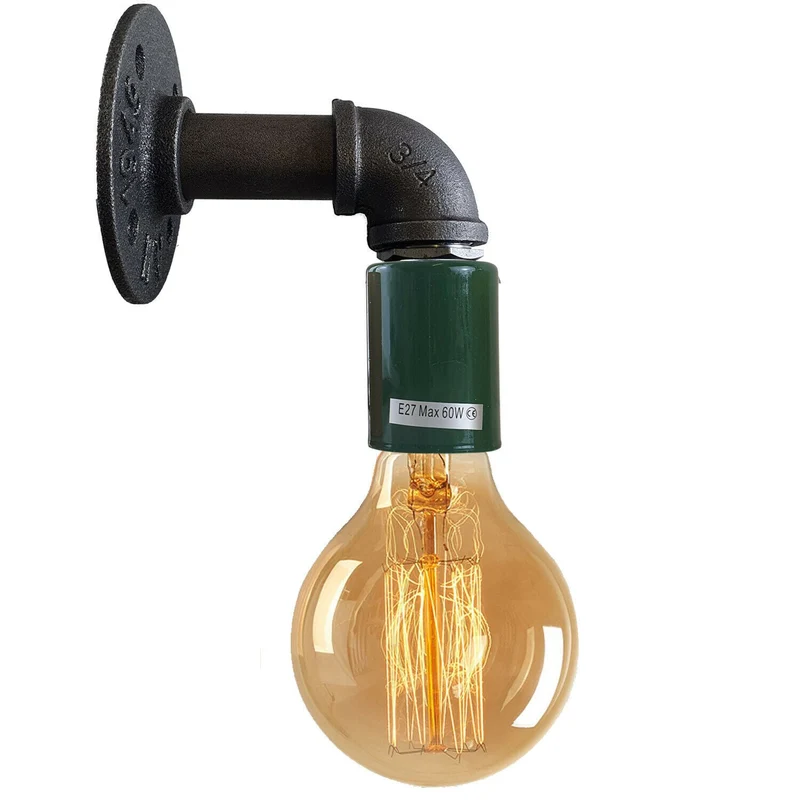 Moderne Industrielle Retro Vintage Rustikale Wandleuchte Wandleuchte Lampenfassung Grün Rohrlampen~2373