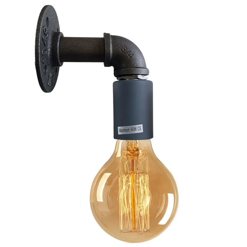 Moderne Industrielle Retro Vintage Rustikale Wandleuchte Wandleuchte Lampenfassung Grau Rohrlampen~2371