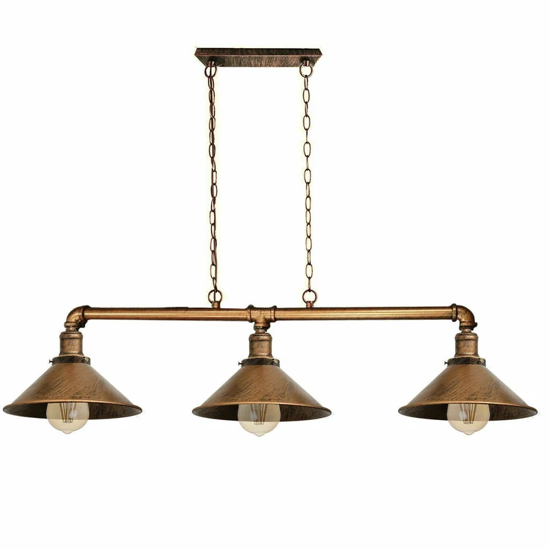 Modernes Retro Rohr Beleuchtungs Deckenleuchten Pendelset Gebürstetes Kupfer Rohrlampen ~2367