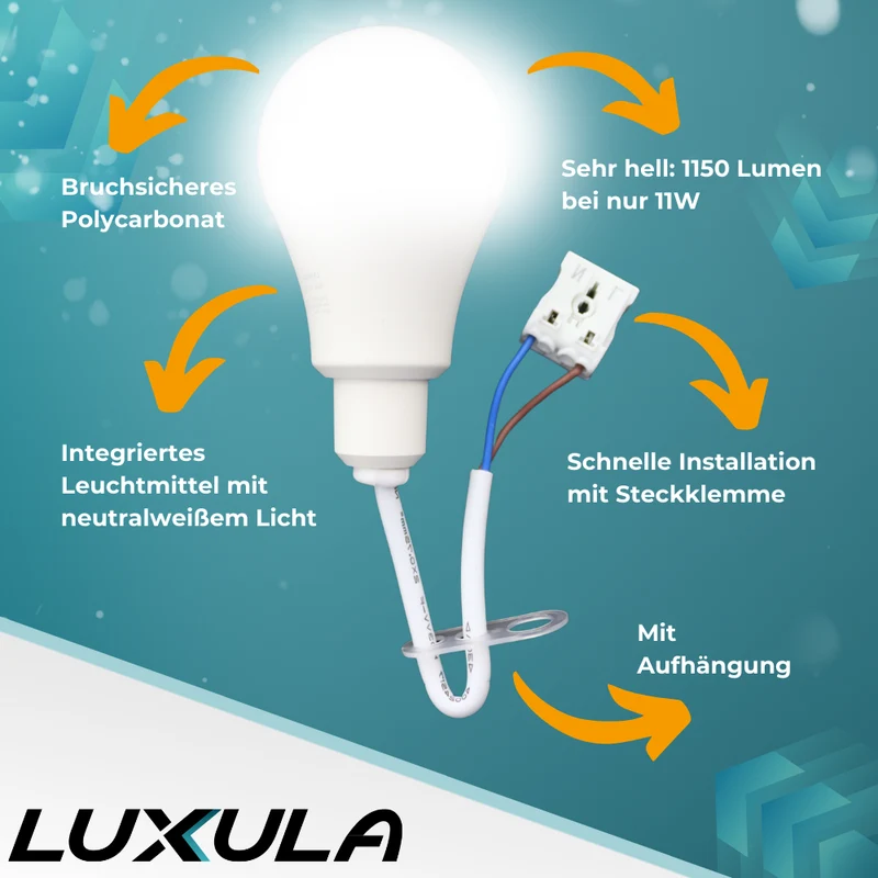 6er Set LED Renovierungslampe, 11W, 1150lm, 4000K, mit Kabel und Klemme