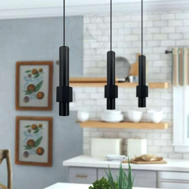 Moderne zylindrische LED-Deckenleuchte mit langen Röhren aus Aluminium in Schwarz und Gold~2604