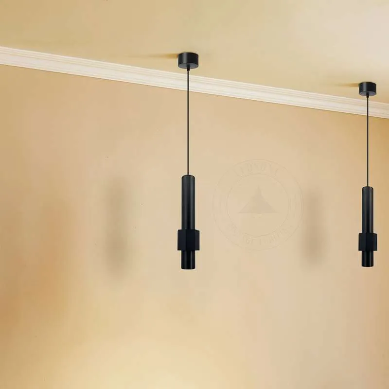 Moderne zylindrische LED-Deckenleuchte mit langen Röhren aus Aluminium in Schwarz und Gold~2604