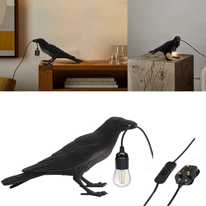Vogel Tischlampe Krähe E27 Nachttischleuchte – UK Stecker ~2589