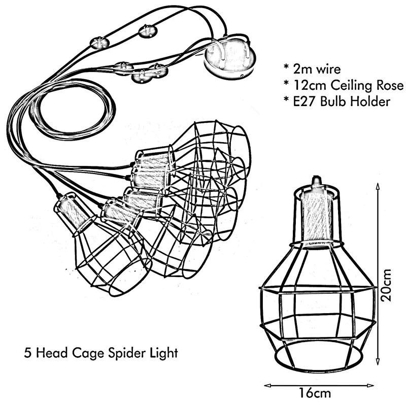 Rustikale rote 2m Pendelleuchte Käfig Retro industrielle Deckenleuchte Spinnenlampe~2273