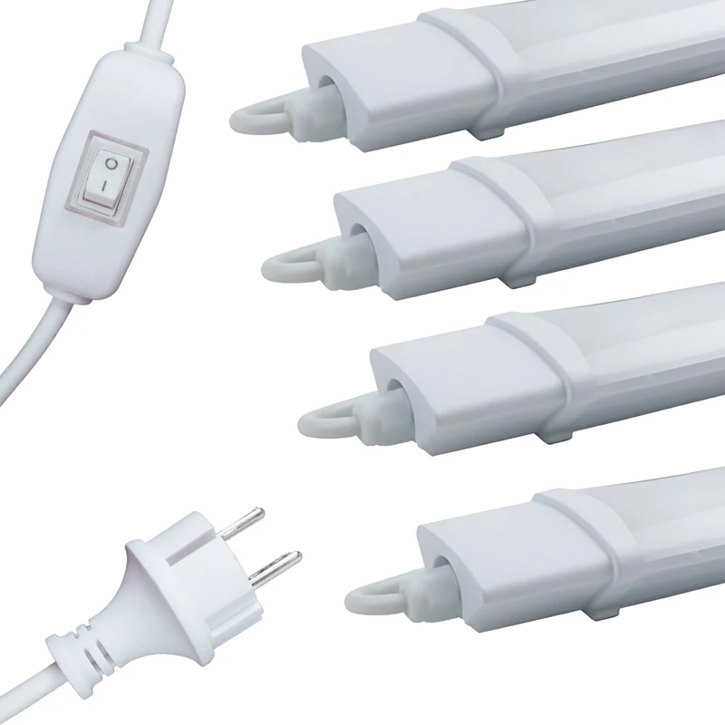 4er Set LED Feuchtraumleuchte, 22 W, 2000lm, 4000K, 900 mm, IP65, mit Schalter und IP44 Stecker