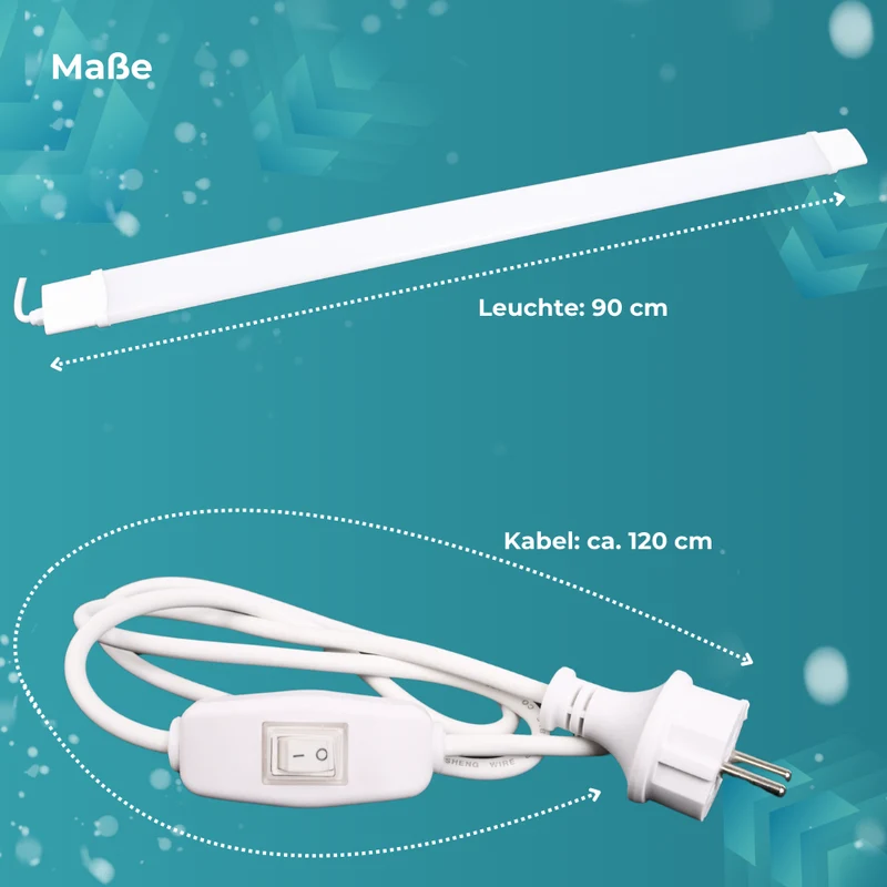 2er Set LED Feuchtraumleuchte, 22 W, 2000lm, 4000K, 900 mm, IP65, mit Schalter und IP44 Stecker