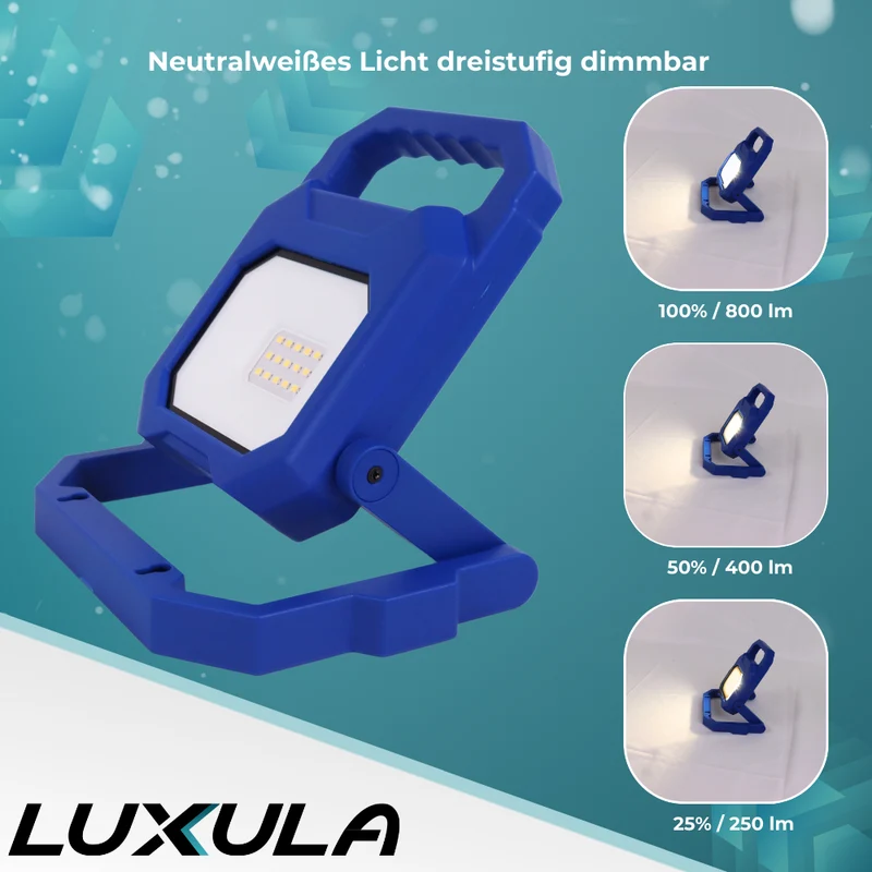 2er Set LED Baustrahler mit Akku, faltbar, 6 W, 800 lm, 4000 K (neutralweiß), IP54, 7 Stunden Lichtzeit, USB In- und Output, flexible Arbeitsleuchte