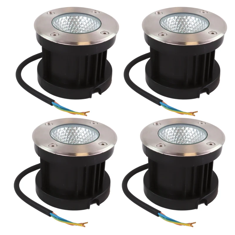 4er Set LED Bodeneinbaustrahler, 7 W, 490 lm, 3000 K (warmweiß), Chromoptik, Edelstahl und Aluminiumdruckguss, EPISTAR