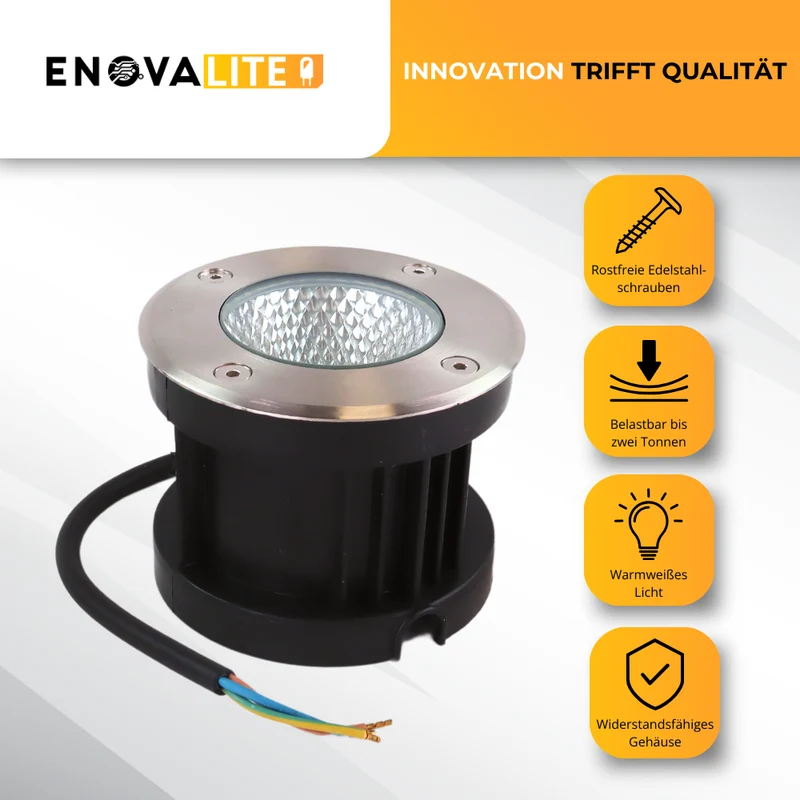 4er Set LED Bodeneinbaustrahler, 7 W, 490 lm, 3000 K (warmweiß), Chromoptik, Edelstahl und Aluminiumdruckguss, EPISTAR