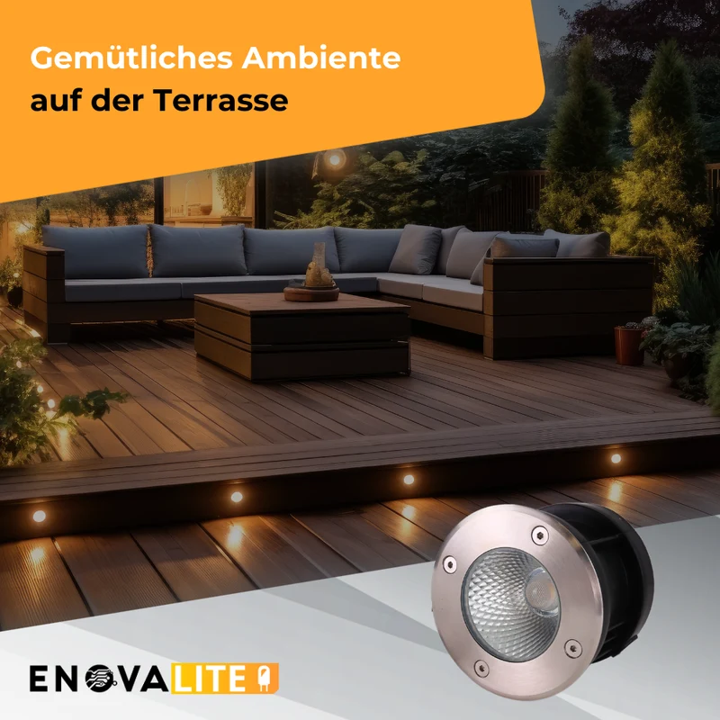 4er Set LED Bodeneinbaustrahler, 7 W, 490 lm, 3000 K (warmweiß), Chromoptik, Edelstahl und Aluminiumdruckguss, EPISTAR