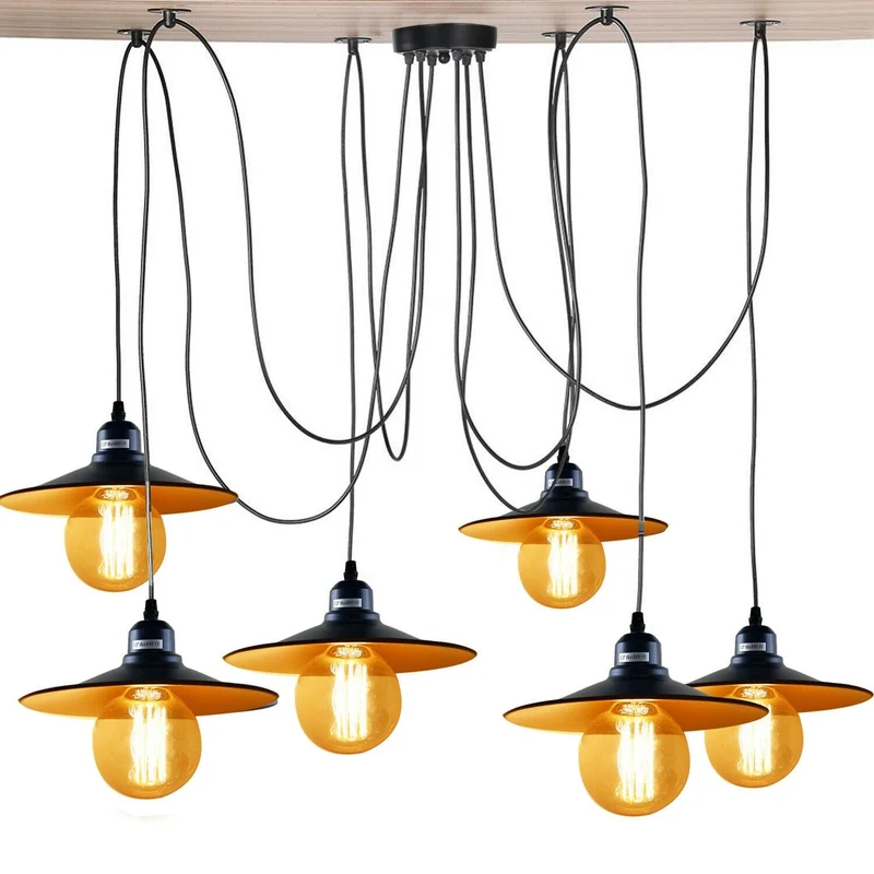 LEDSone Vintage Pendelleuchte 6-flammig Schwarz E27 ~2270
