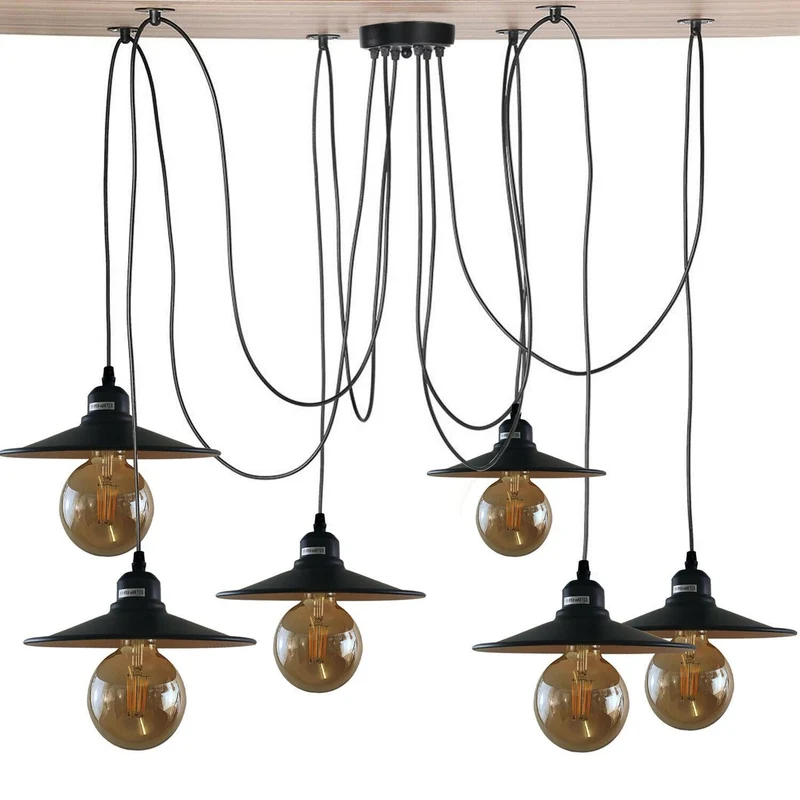 LEDSone Vintage Pendelleuchte 6-flammig Schwarz E27 ~2270