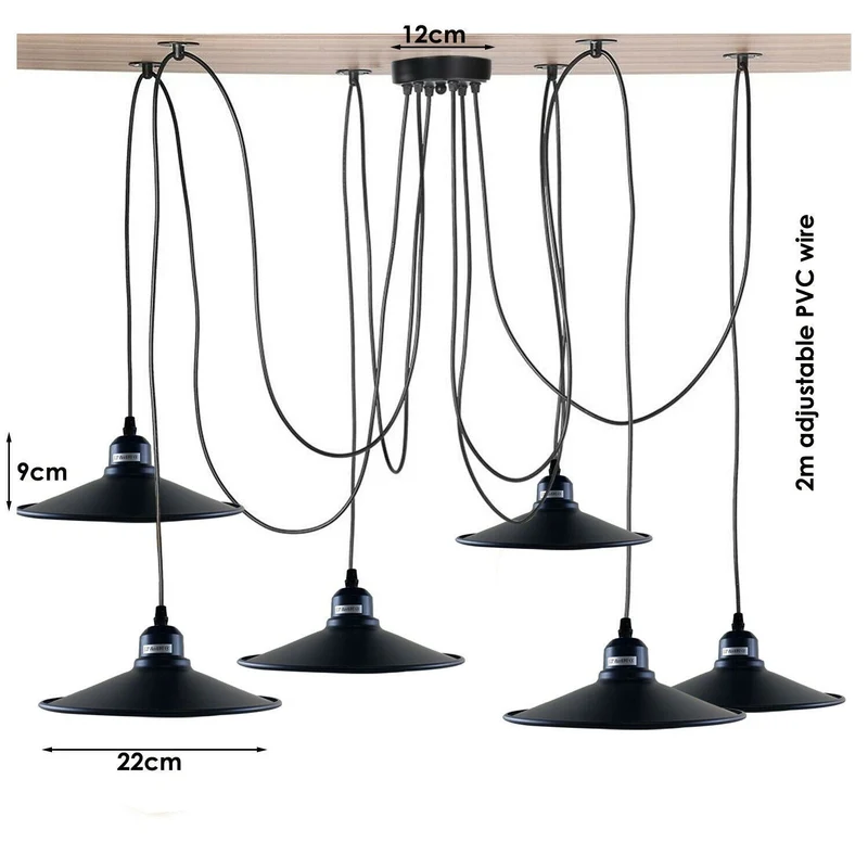 LEDSone Vintage Pendelleuchte 6-flammig Schwarz E27 ~2270