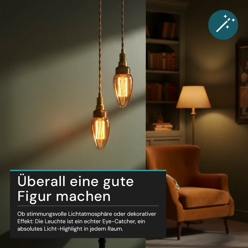 LED Filament Leuchtmittel, Vintage Dekoleuchte, Kerze C35, E14, 2.3W, 65lm, 1800K, dimmbar