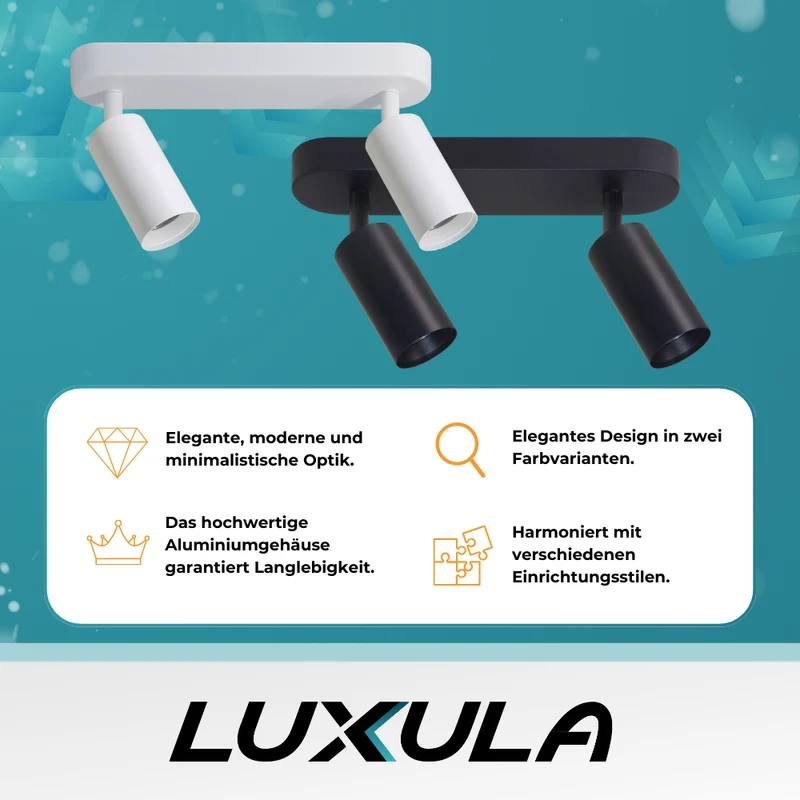 Schwenkbarer LED Aufbauspot mit GU10 Fassung, 2-flammig, schwarz, IP20, Aluminium