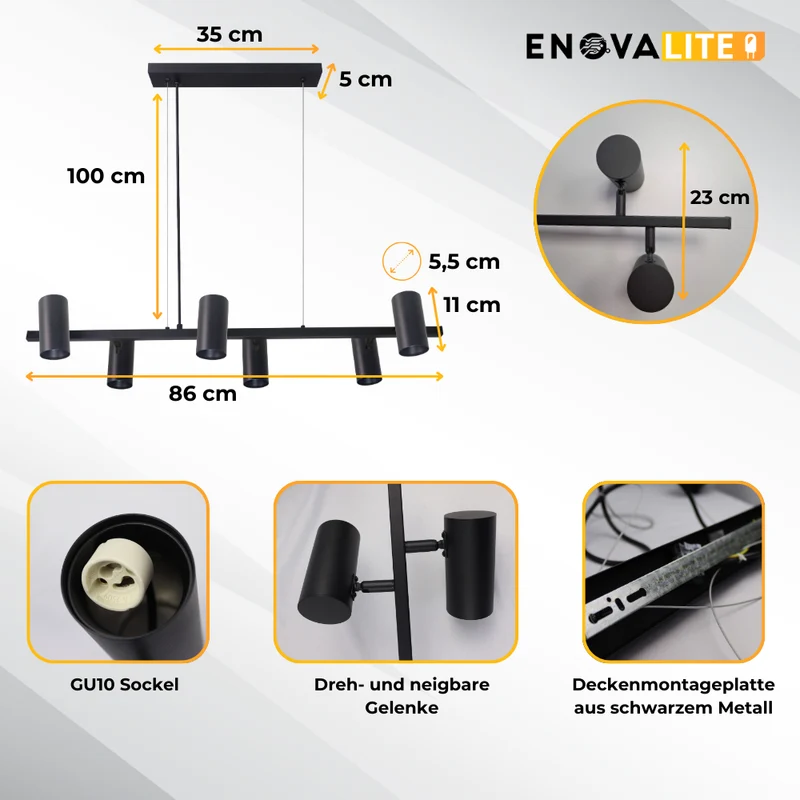 LED Pendelleuchte, 6-flammig, GU10-Fassung, schwarz