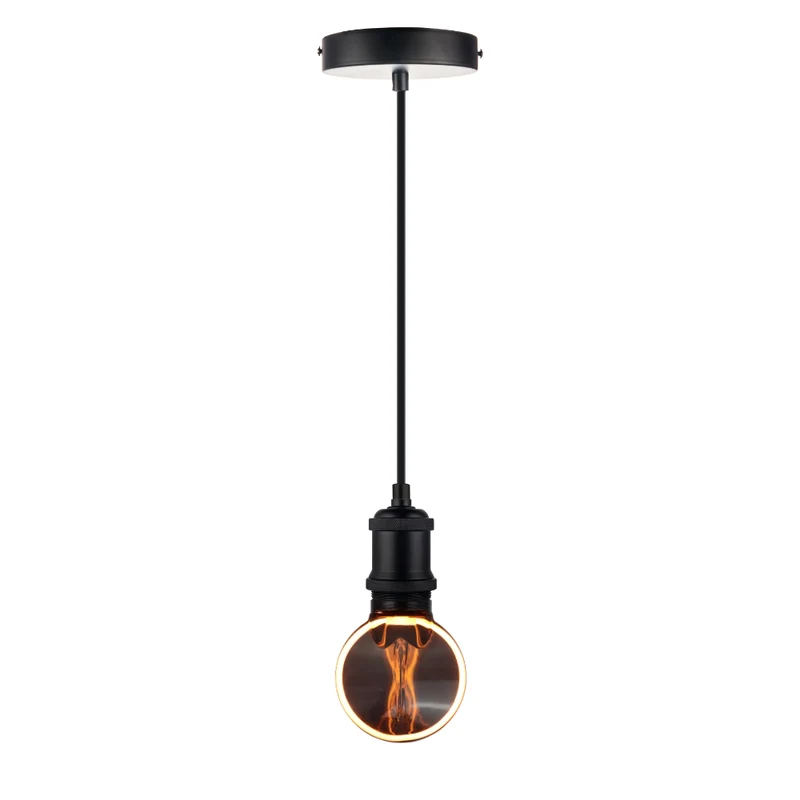 LED Filament Leuchtmittel CIRCLE Smoke, inkl schwarzer E27-Fassung mit Textilkabel 1,5m, 4W, 100lm, 1800K, dimmbar