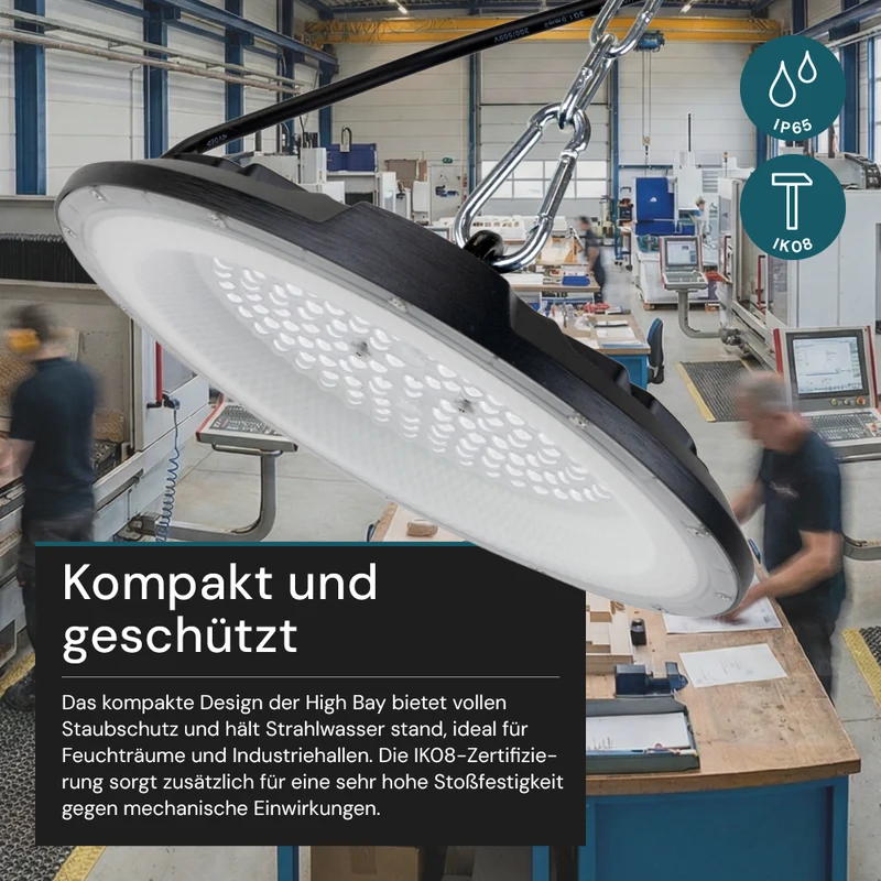 10er Pack LED-HighBay, UFO, schwarz, 150 W, 15000 lm, 5000 K (neutralweiß), IP65
