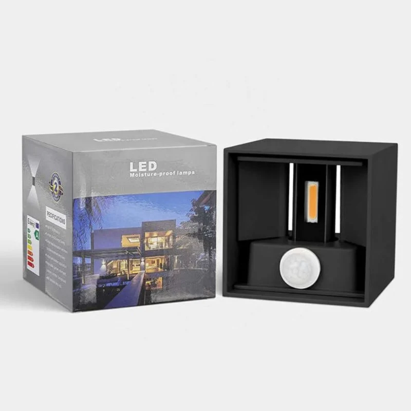 LED Wandleuchte mit Bewegungsmelder 10cm Alu Cube Außen 10W~2569