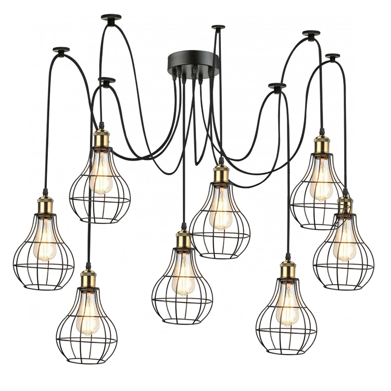 Ledsone Vintage 8 flammig Pendelleuchte Käfig Spinnenlampe ~2268
