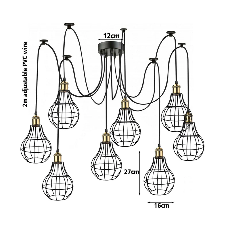 Ledsone Vintage 8 flammig Pendelleuchte Käfig Spinnenlampe ~2268
